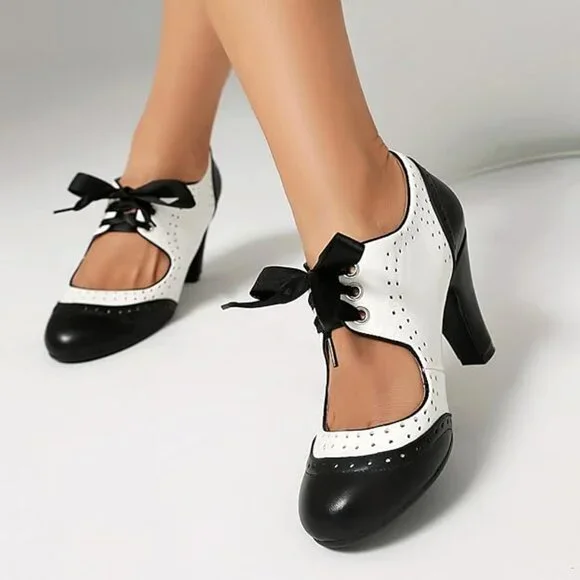 NEW! Women's Mary Jane Vintage Close Round Toe Lace Up Vintage Style 1950's - Picture 3 of 5